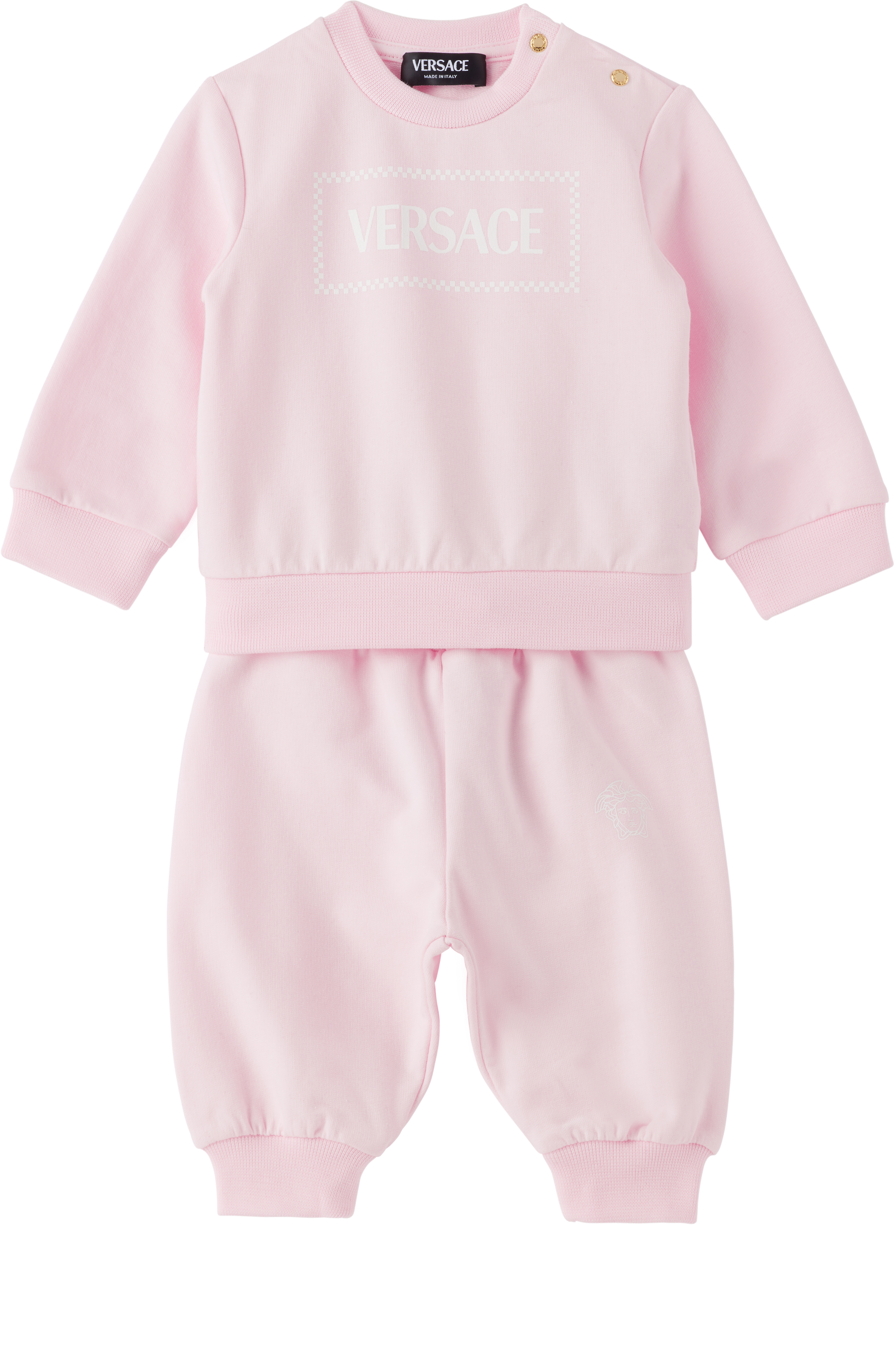 Versace Baby Pink Logo Sweatsuit In 2p100-pink+white