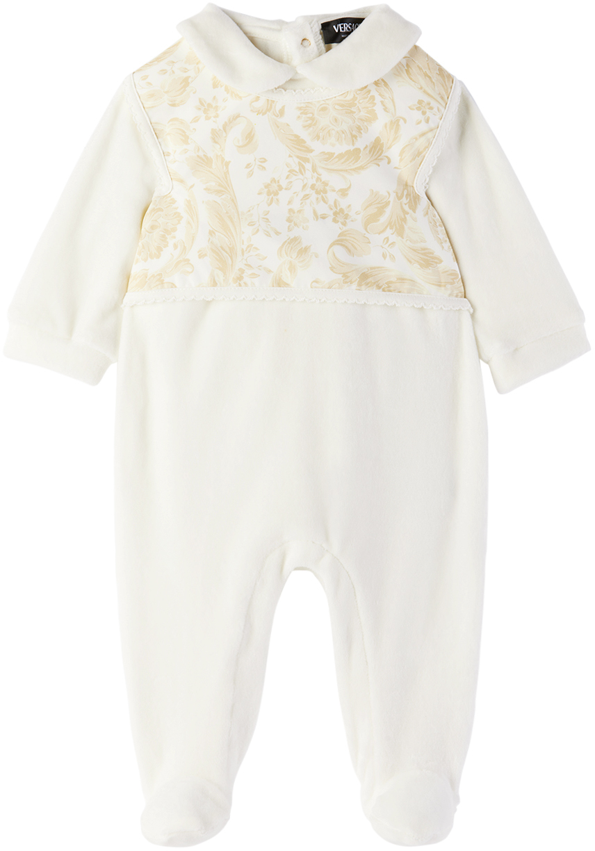 Shop Versace Baby White Medusa Jumpsuit & Bib Set In 2wj70-white+beige