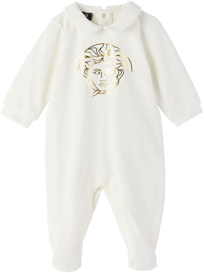 Versace Baby White Medusa Jumpsuit In 2w110-white+gold