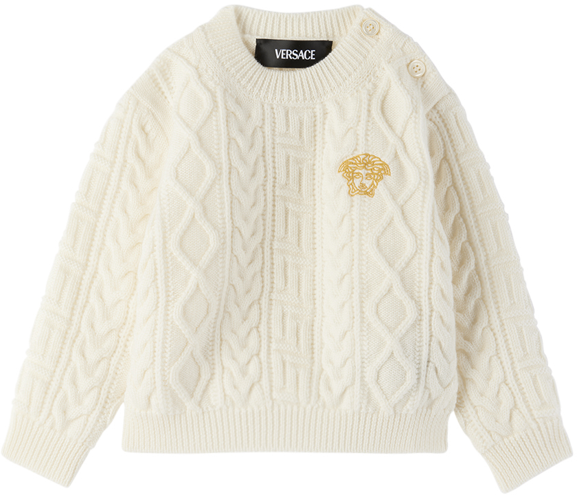 Shop Versace Baby Off-white Medusa Sweater In 1w470-ivory