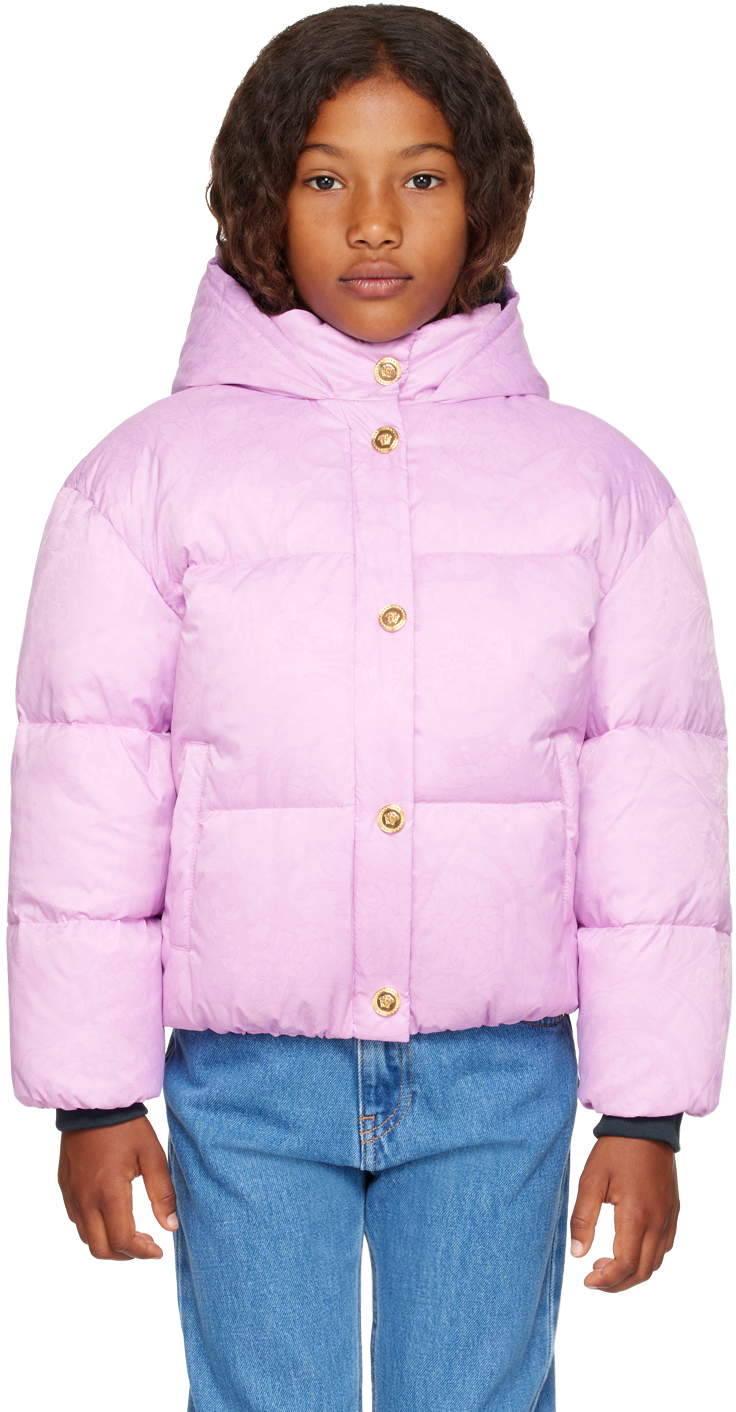 Versace Girls Pink Barocco Down Puffer Jacket
