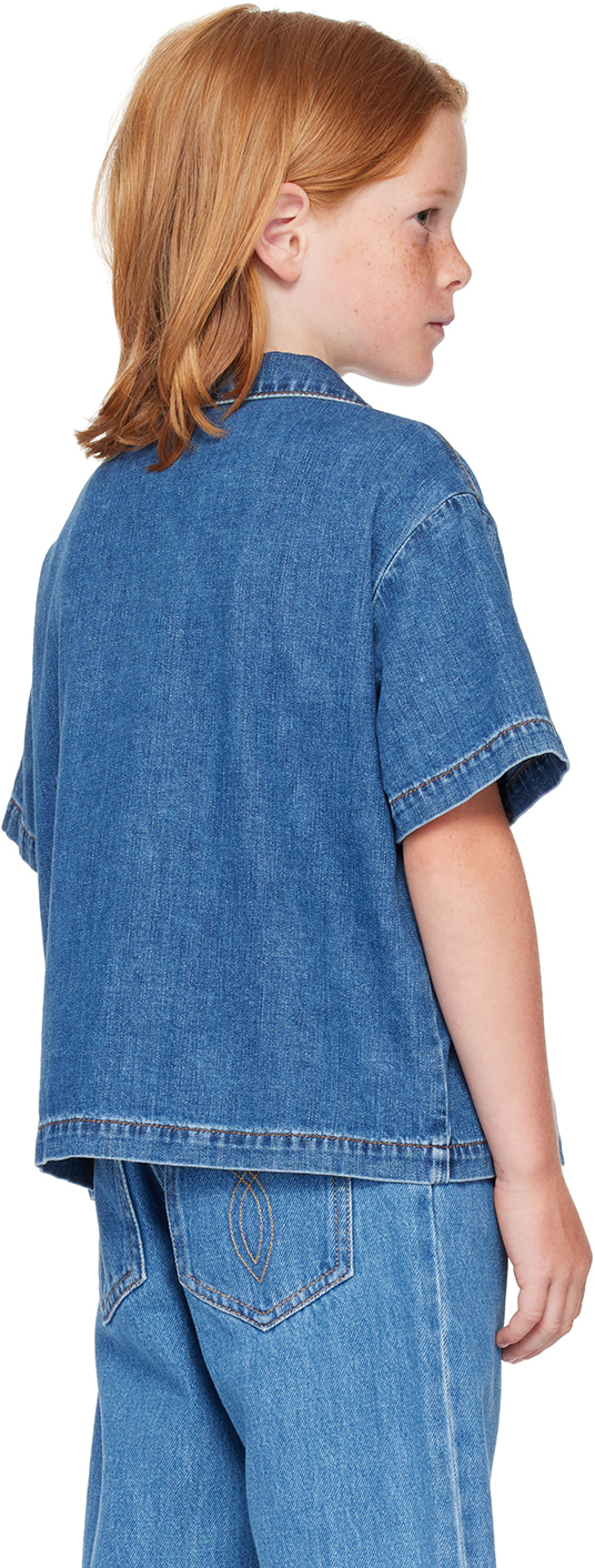 Versace Medusa Head-motif Denim Shirt In 2d310-blue+oro
