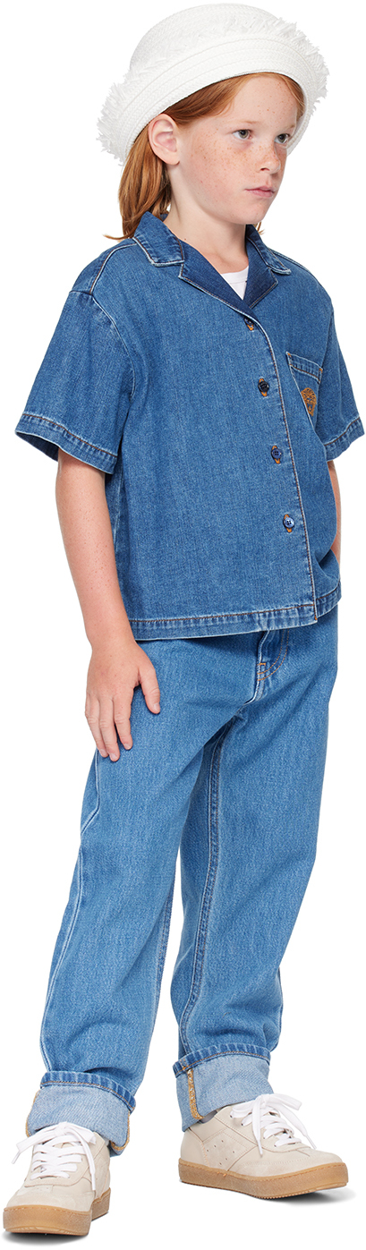 Versace Medusa Head-motif Denim Shirt In 2d310-blue+oro