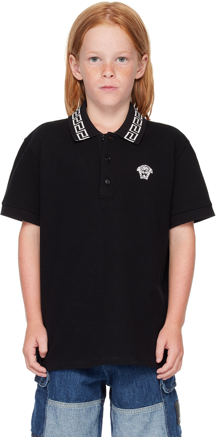 Shop Versace Kids Black Greca Polo In 2b020-black+white