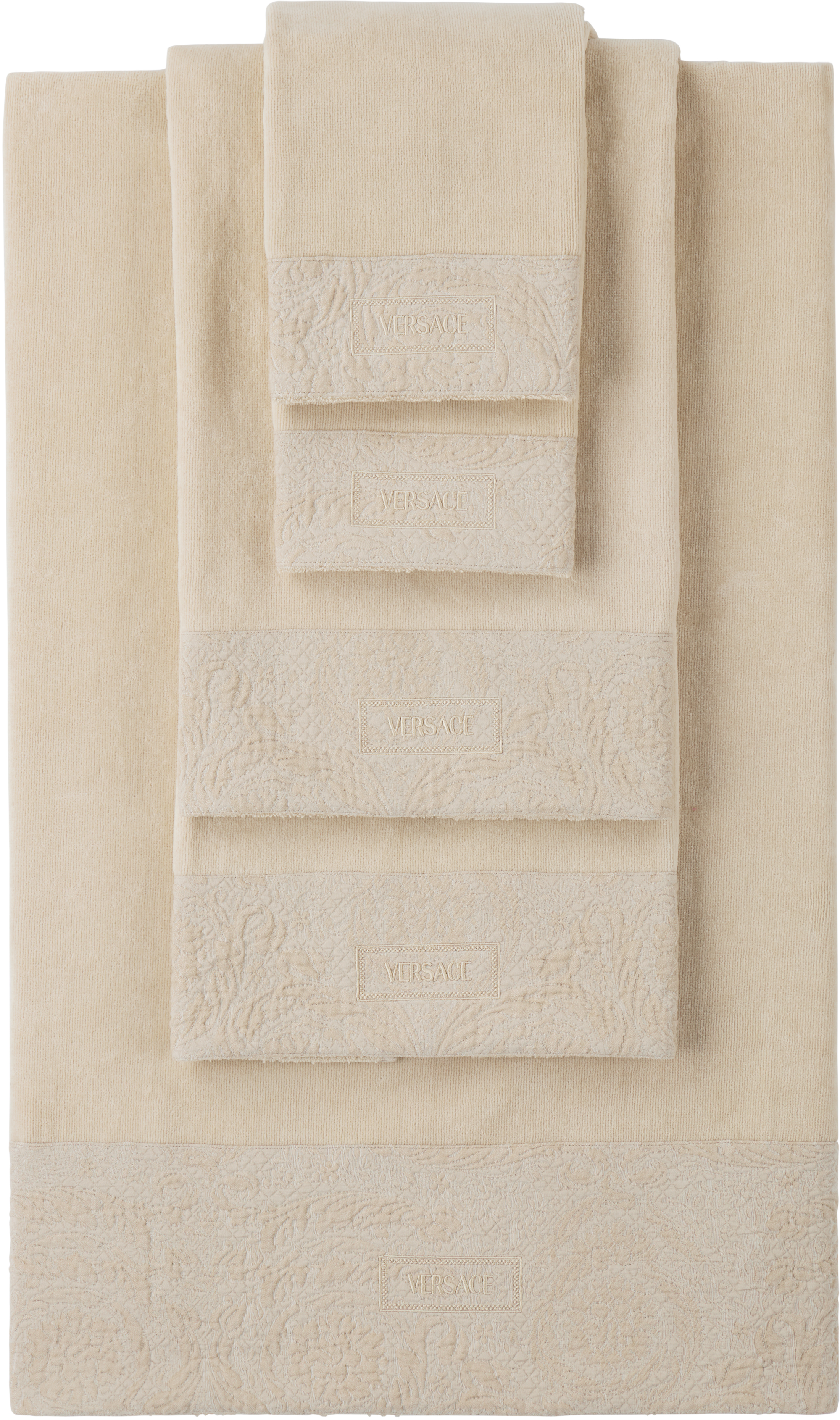 Versace Beige Barocco Towel Set, 5 Pcs In 2kf40-beige+beige