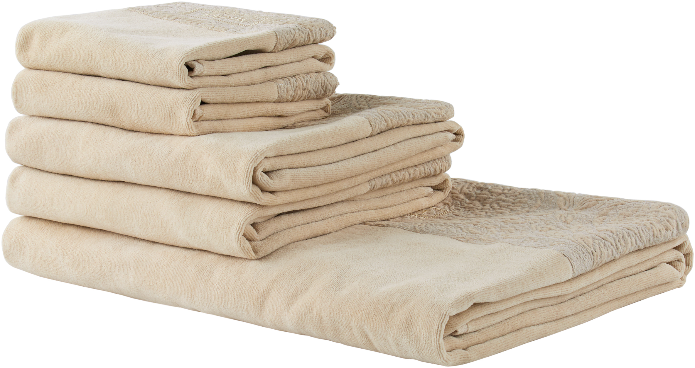 Versace Beige Barocco Towel Set, 5 Pcs In 2kf40-beige+beige