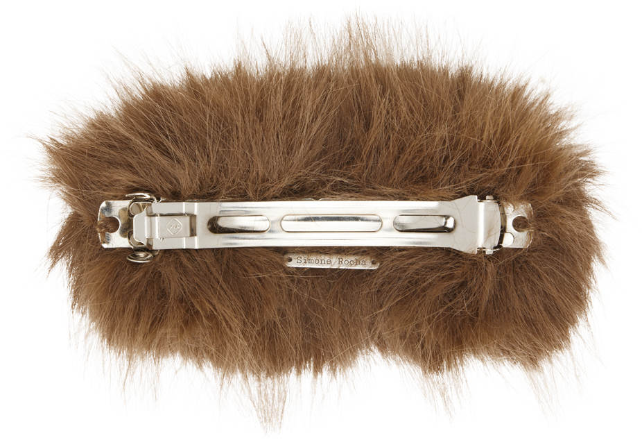 Simone Rocha Brown Furry Crystal Hair Clip In Brown/crystal