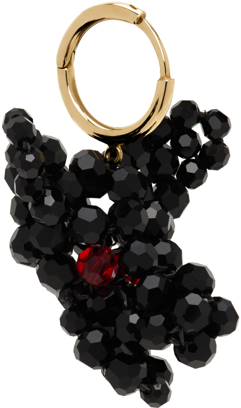 Simone Rocha Black Beaded Creature Trophy Head Single Earring In Black/red