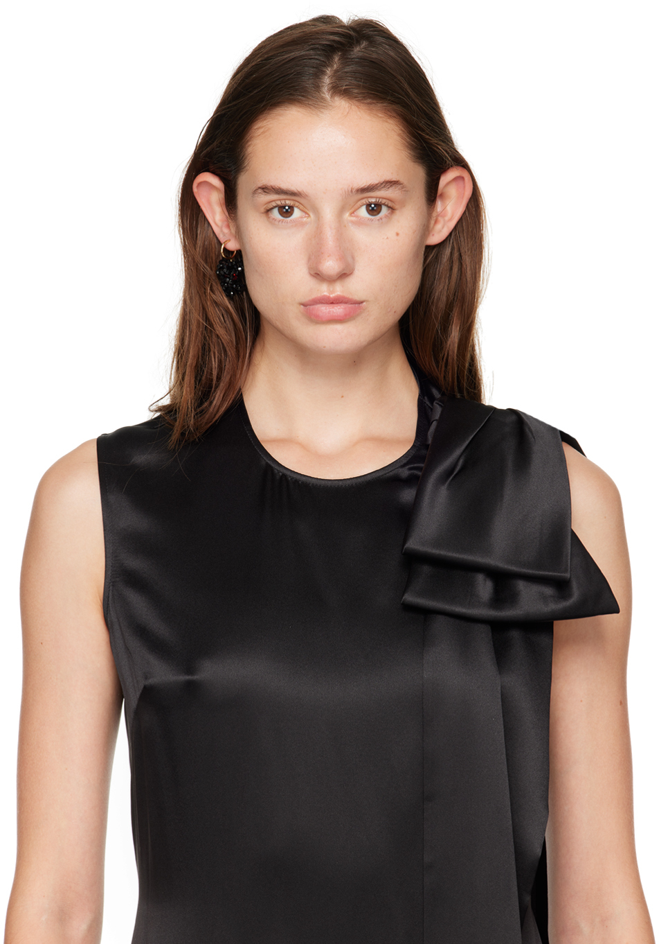 Simone Rocha Black Beaded Creature Trophy Head Single Earring In Black/red