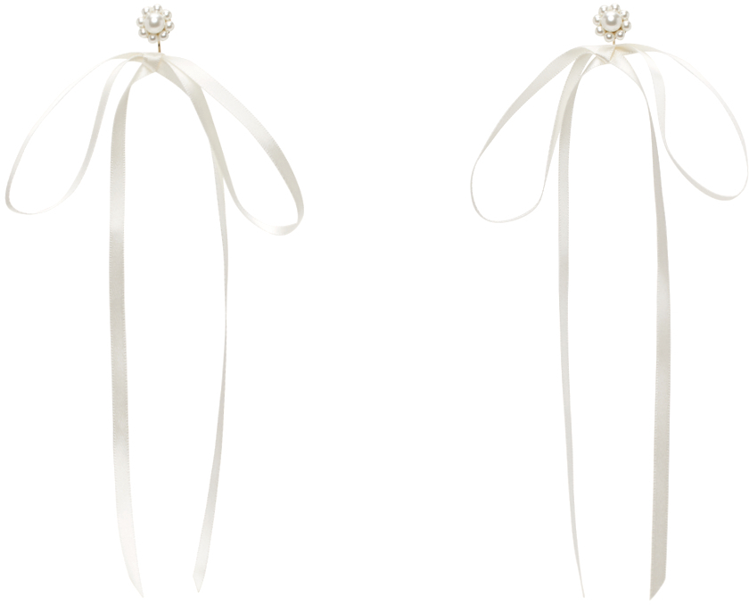 SIMONE ROCHA WHITE BOW RIBBON STUD EARRINGS 