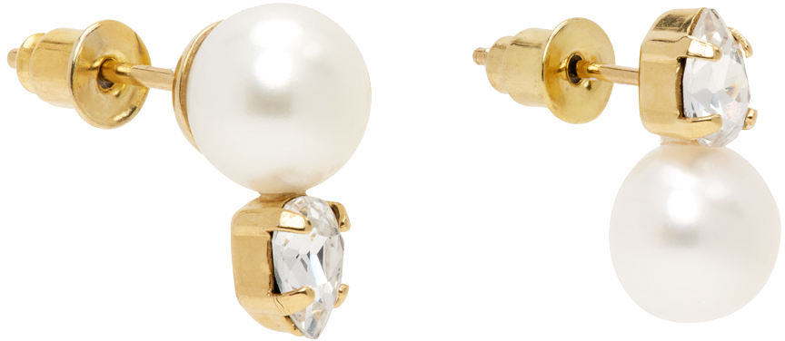 Simone Rocha Gold Pearl Dagger Stud Earrings In Pearl/crystal