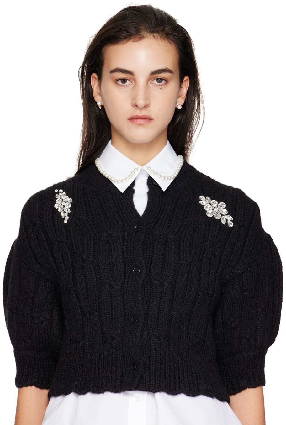 Simone Rocha Gold Pearl Dagger Stud Earrings In Pearl/crystal