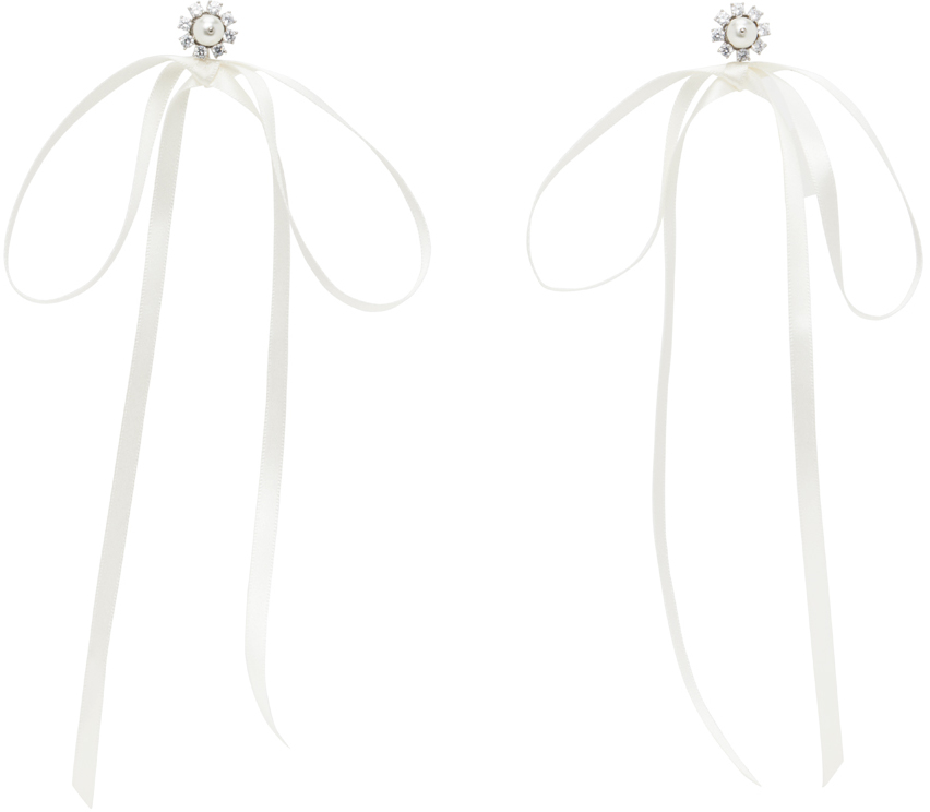 【Simone Rocha 】ダブルエンドデイジーボウ ピアス Simone Rocha: オフホワイト Double Ended Daisy Bow ピアス