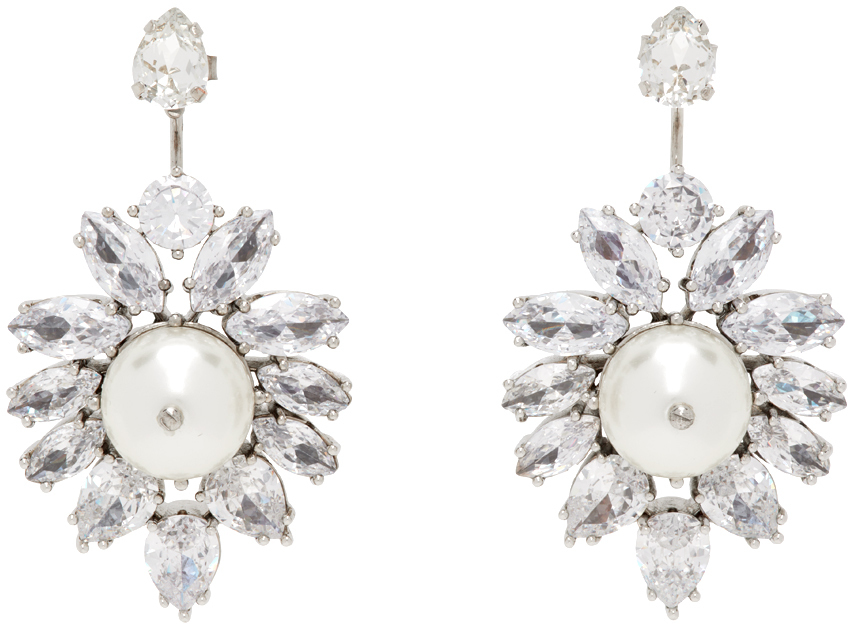 Shop Simone Rocha ホワイト Double Ended Crystal Crest ピアス In Pearl/crystal