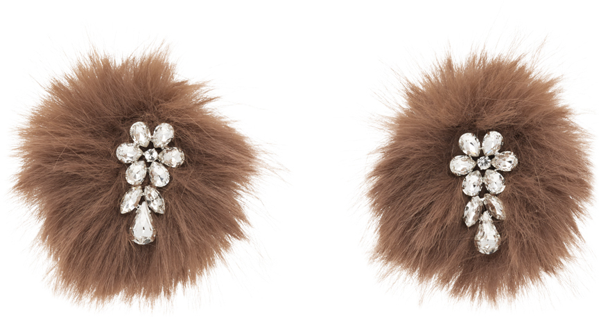Simone Rocha Brown Crystal Flower Pompom Earrings In Brown/crystal