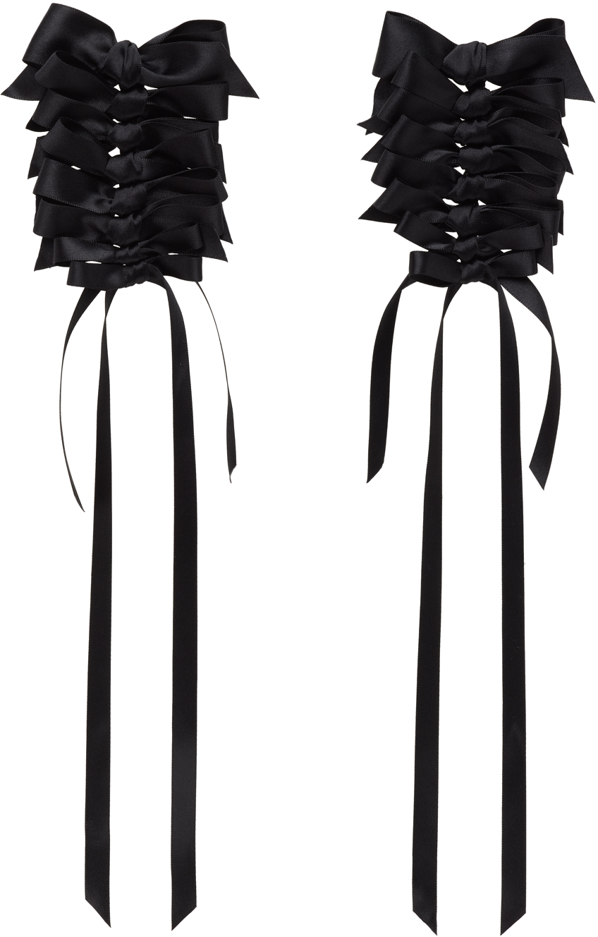 Black Long Rosette Bow Earrings