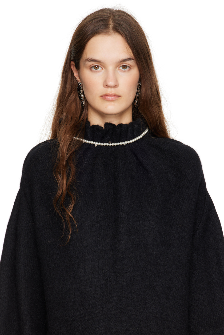 Simone Rocha White Pearl & Crystal Dagger Choker Necklace In Pearl/crystal