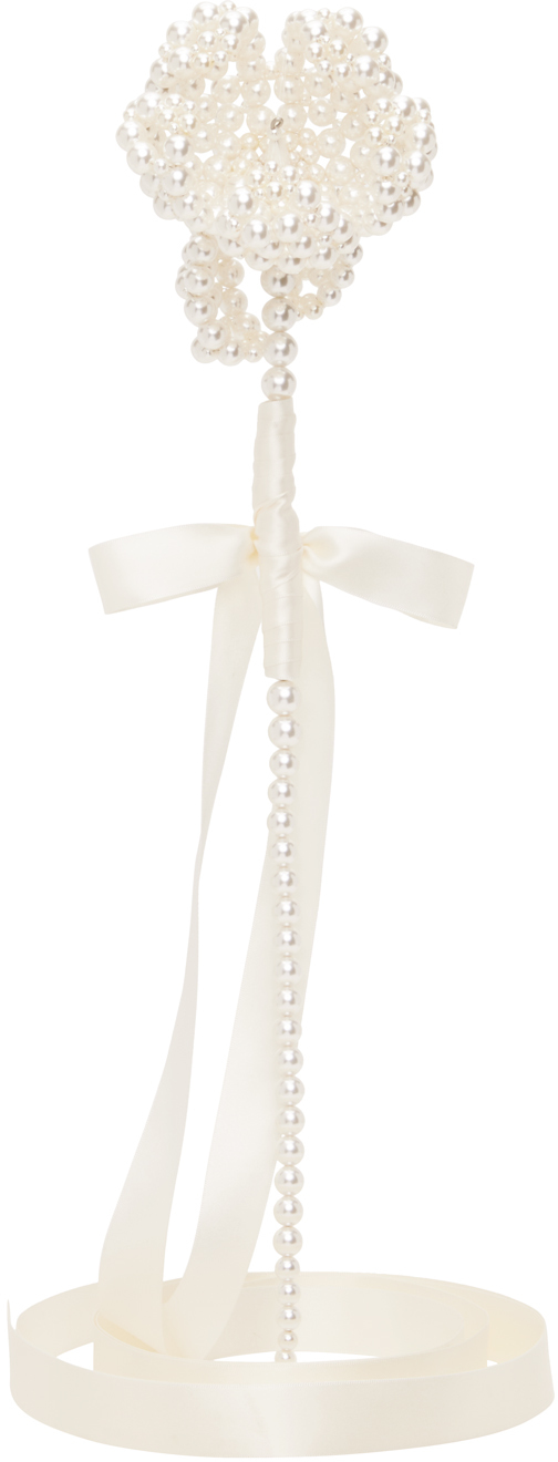 Shop Simone Rocha Ssense Exclusive White Beaded Large Flower Bag Charm In Pearl/ivory