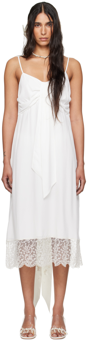 Shop Simone Rocha Ssense Exclusive White Front Bow Slip Dress In Ivory