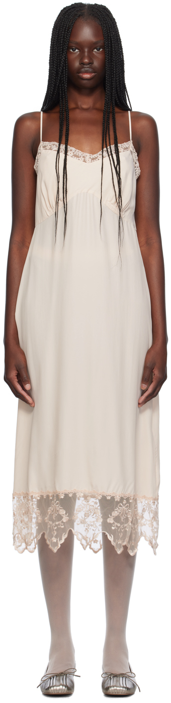 Simone Rocha Lace-trim Crepe De Chine Slip Dress In Nude