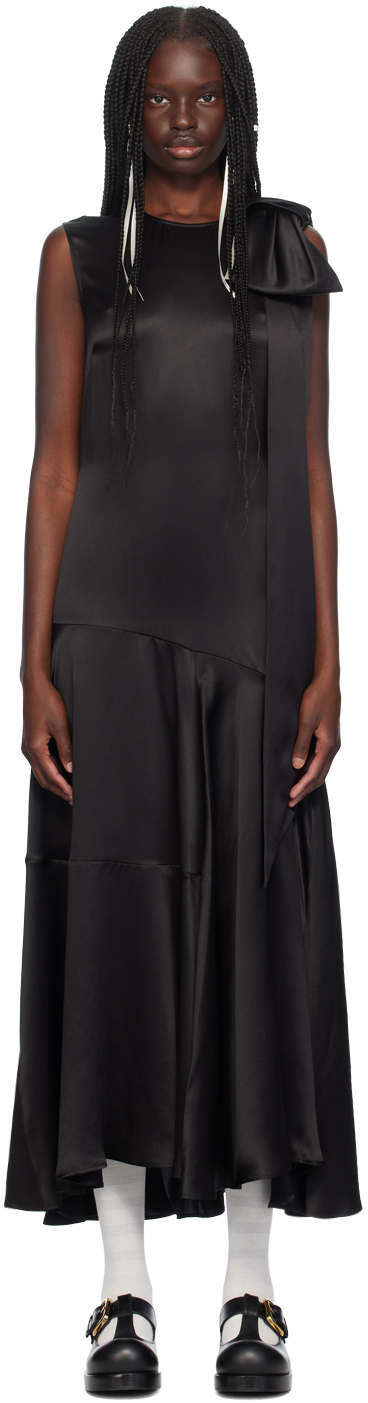 Black Shoulder Bow Sheath Midi Dress