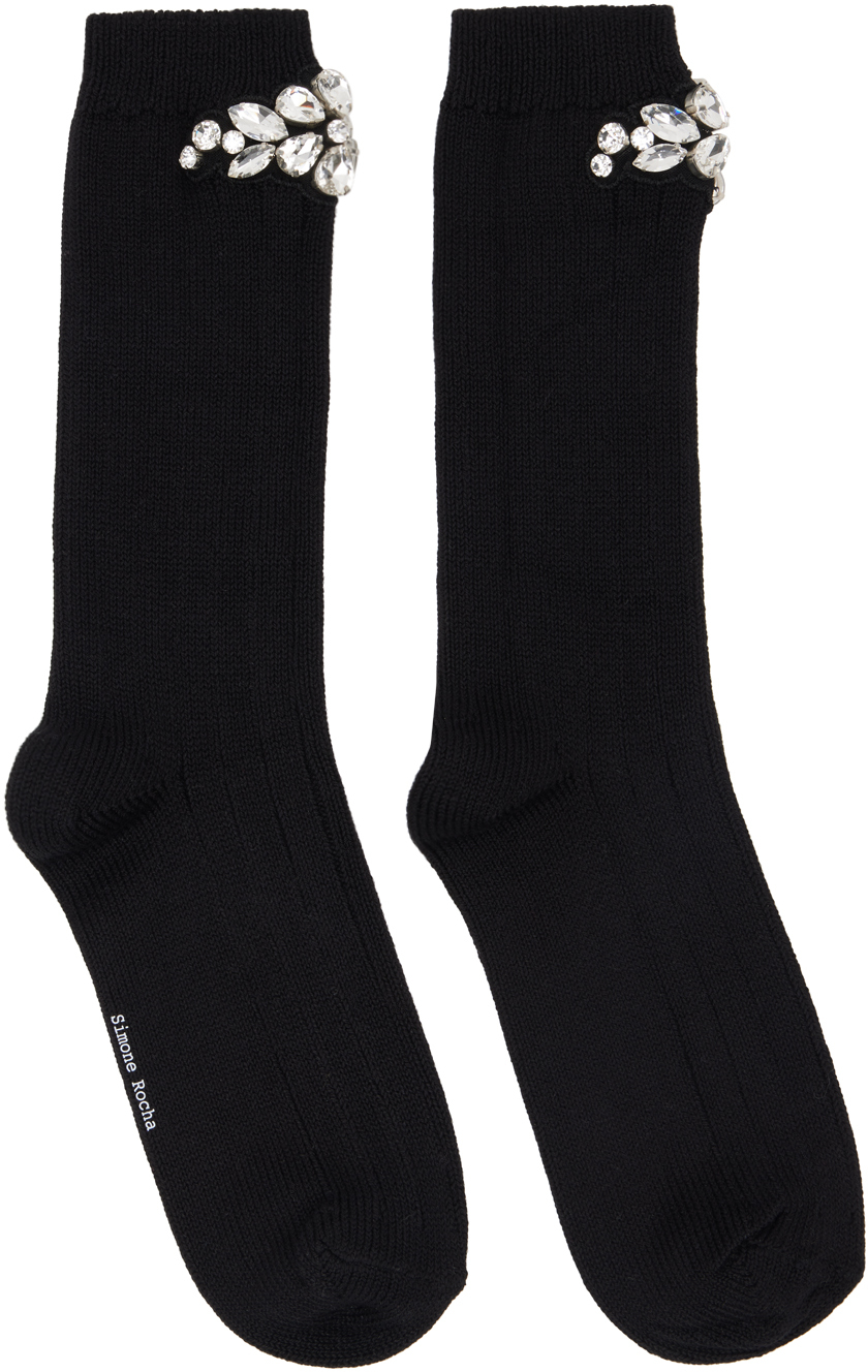 Black Flower Crystal Emblem Ankle Socks