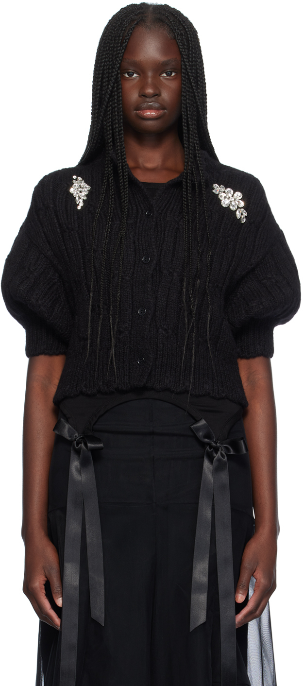 Shop Simone Rocha Black Embellished Cardigan In Black/clear