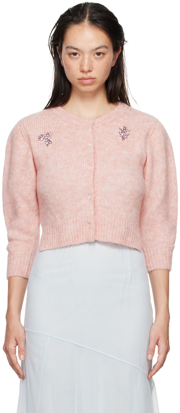 Shop Simone Rocha Pink Cropped Alpaca Knit Cardigan In Rose/lt Rose