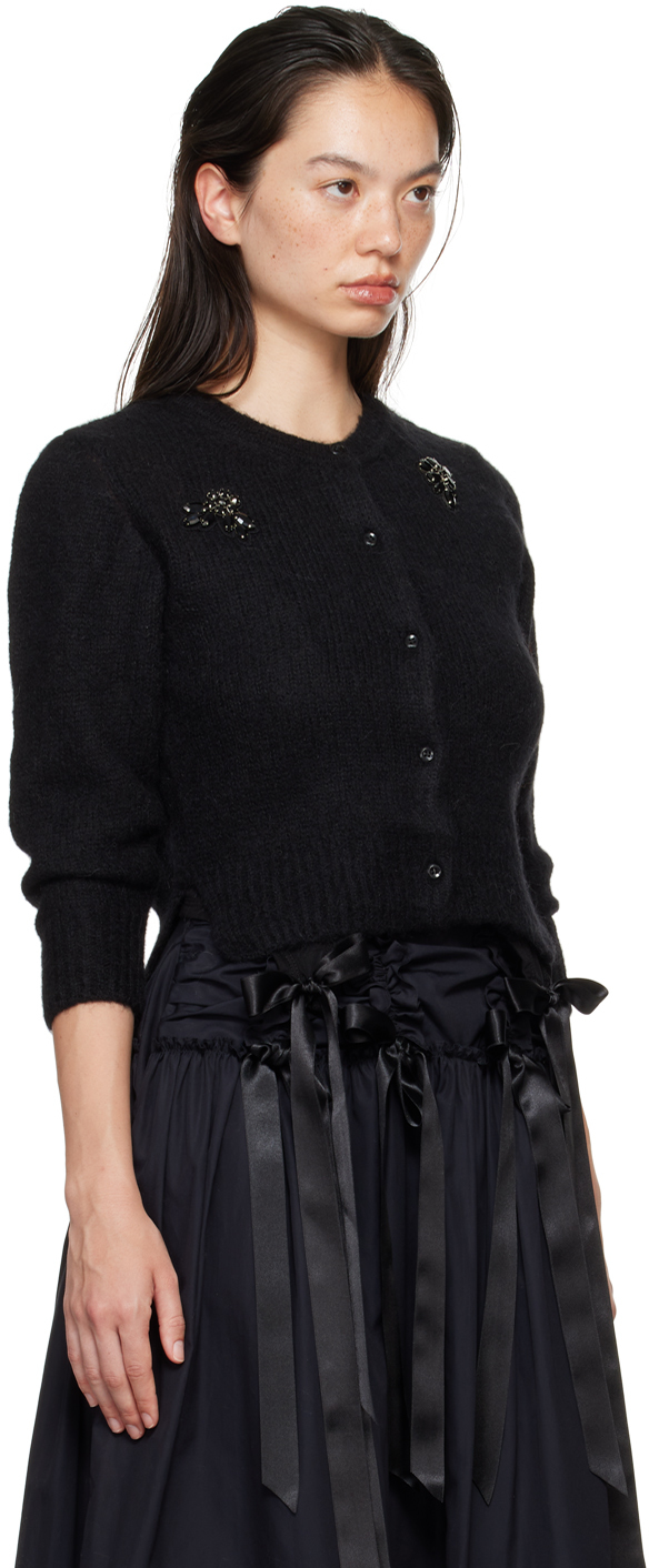 Simone Rocha Cropped Button-down Cardigan In Black/jet