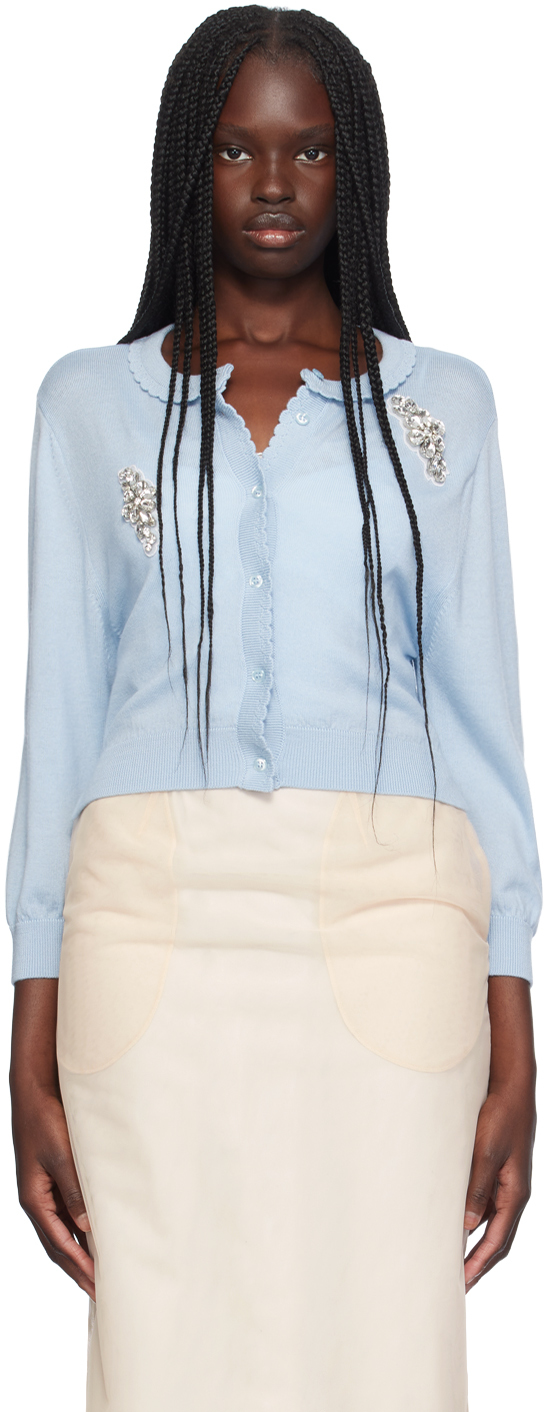 Shop Simone Rocha Blue Embellished Cardigan In Baby Blue/clear