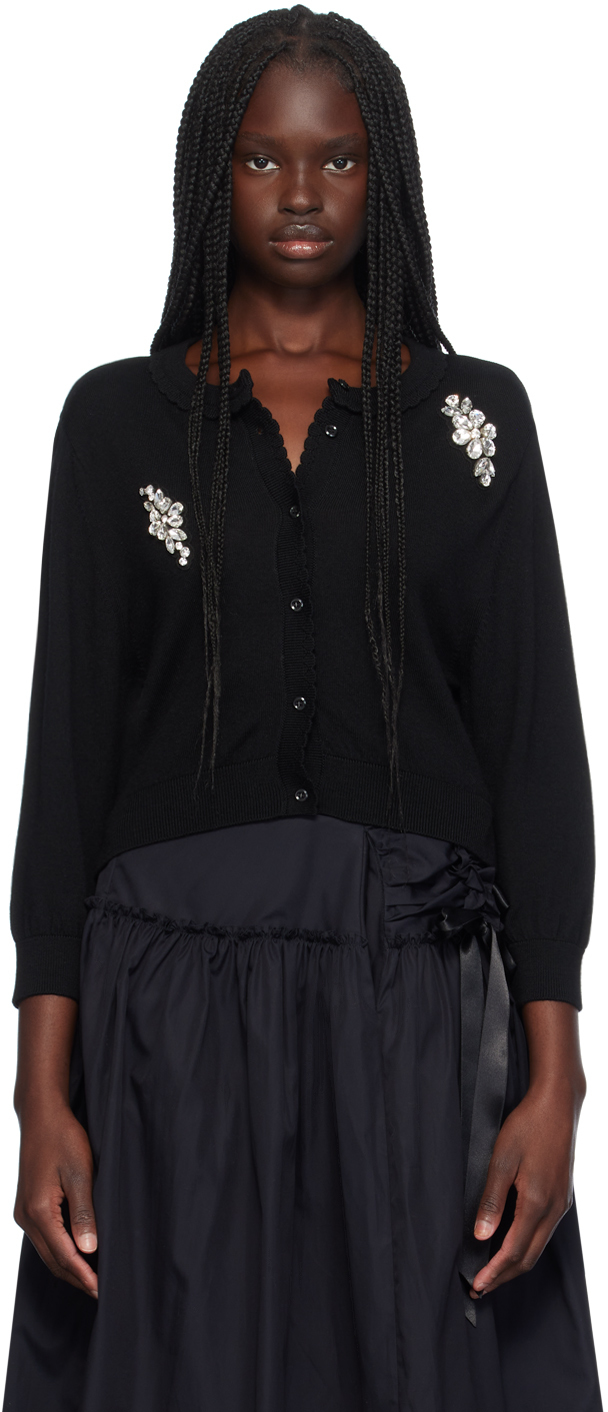 Shop Simone Rocha Black Embellished Cardigan In Black/clear