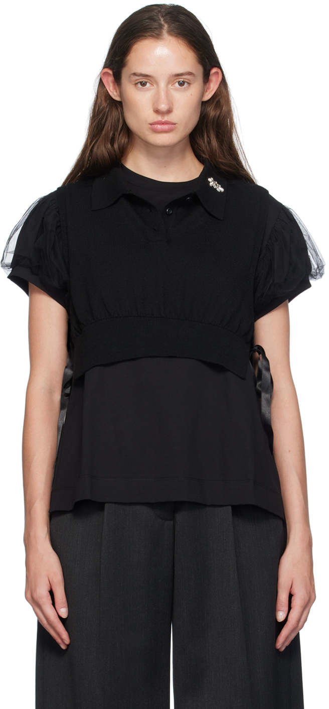 Shop Simone Rocha Black Embellished Knit Vest In Black/clear