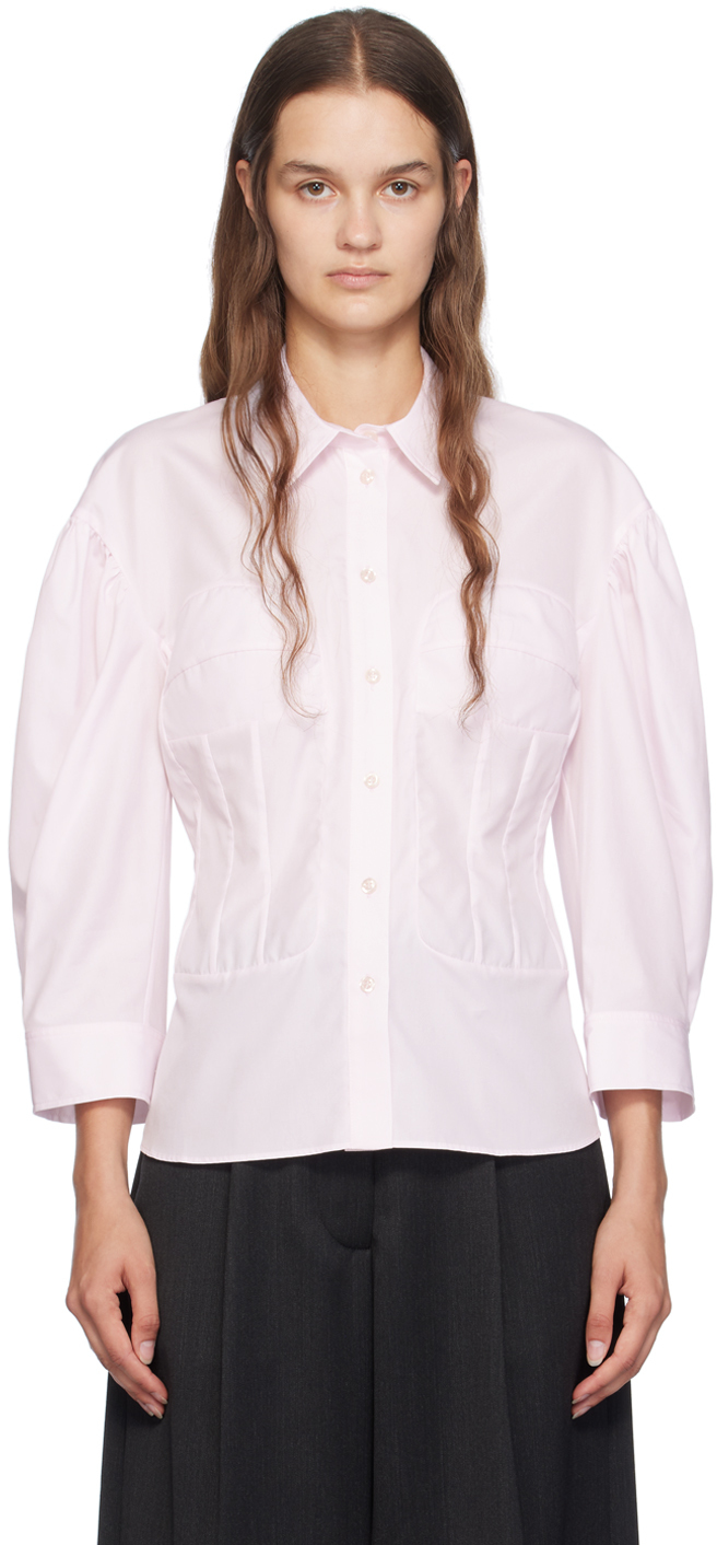 Shop Simone Rocha Pink Corset Seam Shirt In Pale Pink