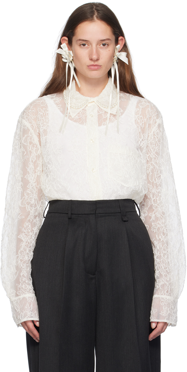 SIMONE ROCHA WHITE SHEER CLASSIC FIT SHIRT 