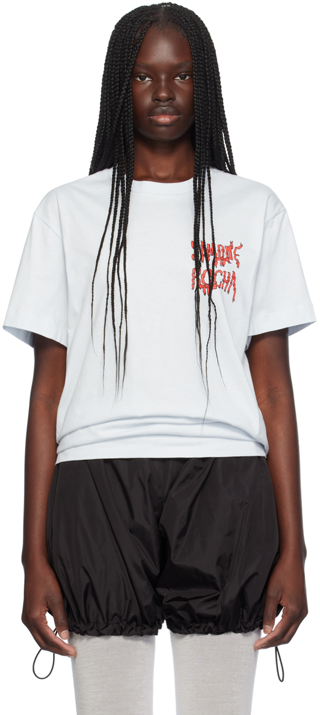 Shop Simone Rocha Blue Printed Ribbon Logo T-shirt In Baby Blue/red/black