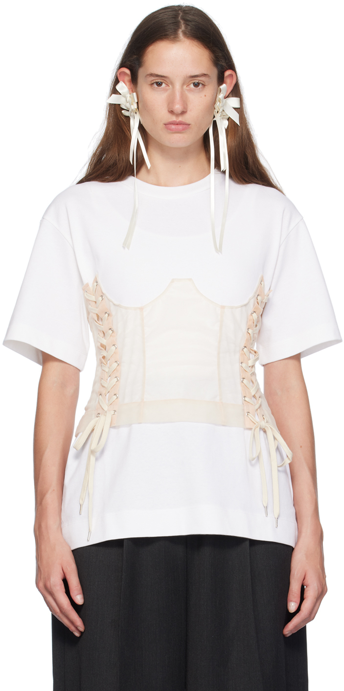 White Corset Panel Boxy T-Shirt by Simone Rocha on Sale