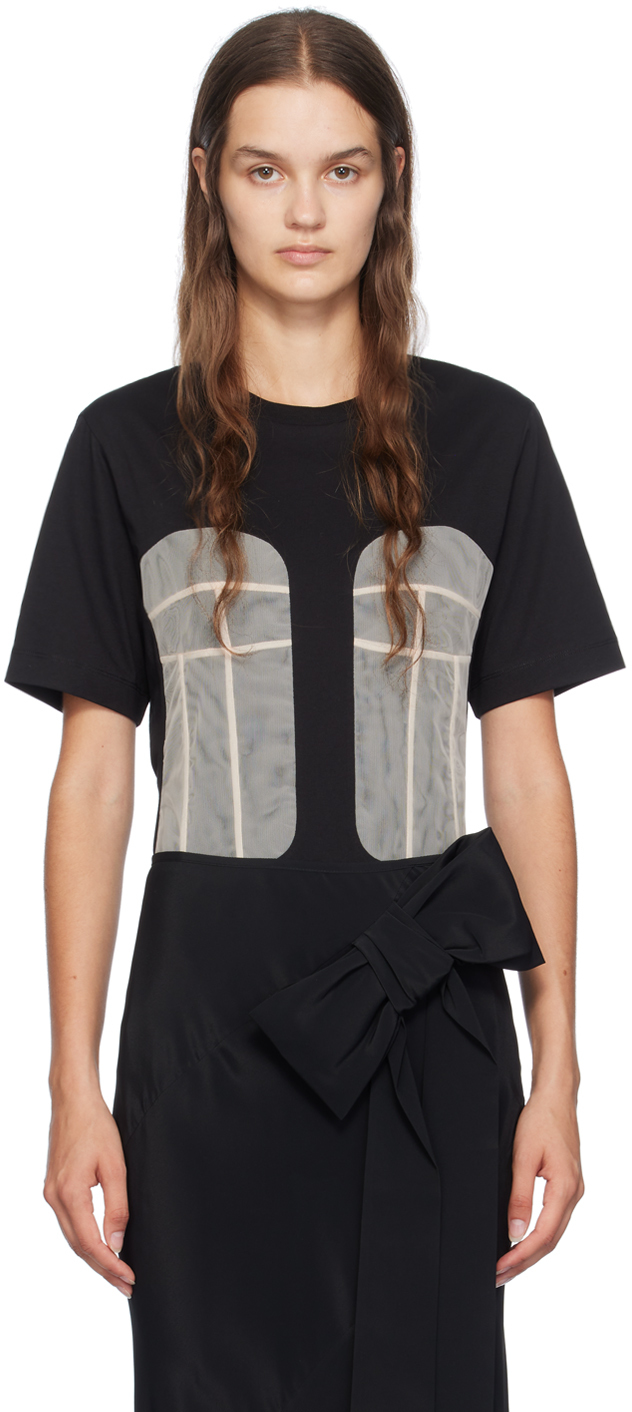 Black & Beige Paneled Bust T-Shirt