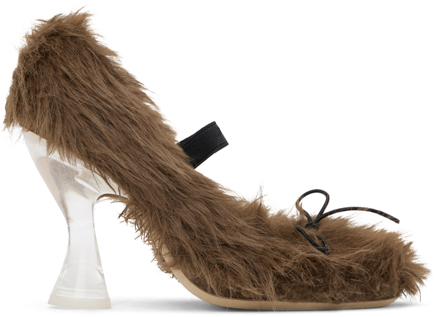 【Simone Rocha】ブラウン フェイクファー バレエ ヒール simone-rocha-brown-faux-fur-