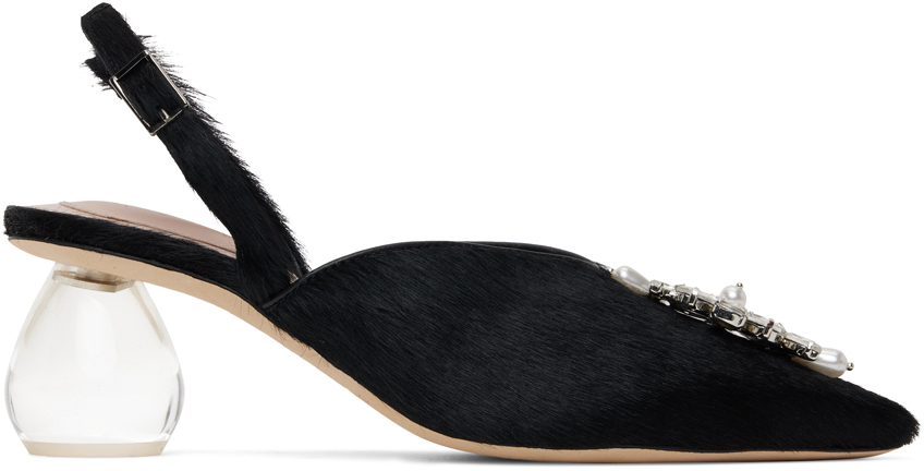 【Simone Rocha】ブラック ポインテッド スリングバックヒール Simone Rochaのブラック ポインテッド スリングバックヒールが