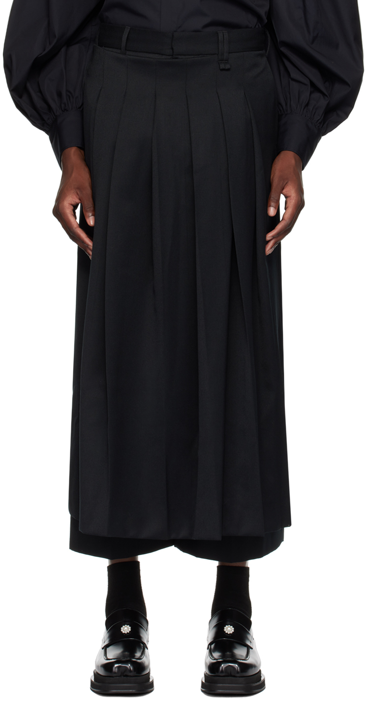 Black Pleated Apron Overlay Trousers