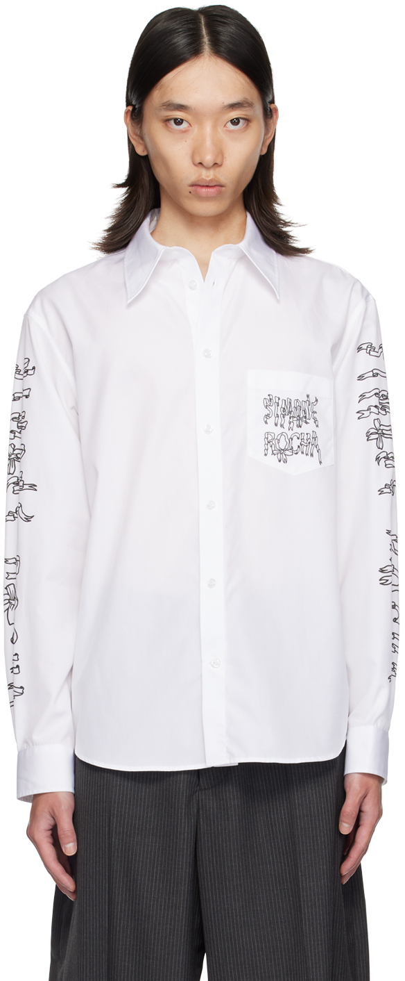 White Ribbon Logo Print Shirt