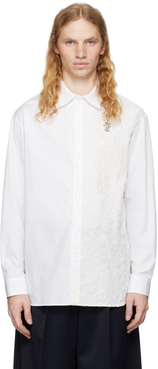 White Lace Paneled Easy Shirt