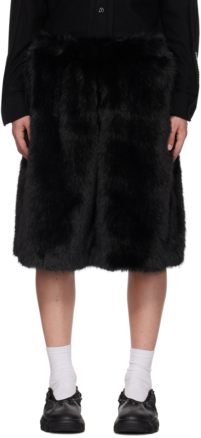 Black Boxing Faux-Fur Shorts