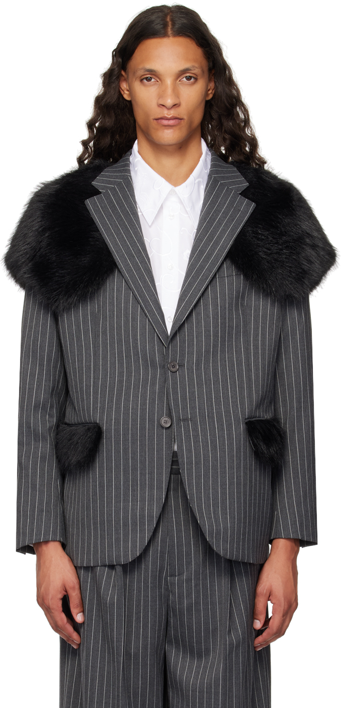 Shop Simone Rocha Gray Pinstripe Classic Blazer In Grey