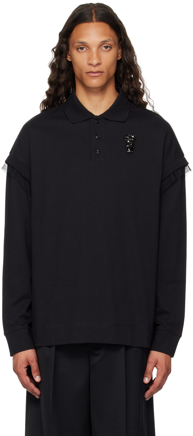 Shop Simone Rocha Black Embellished Polo In Black/black/jet