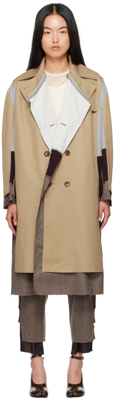 Shop Undercover Beige Paneled Trench Coat