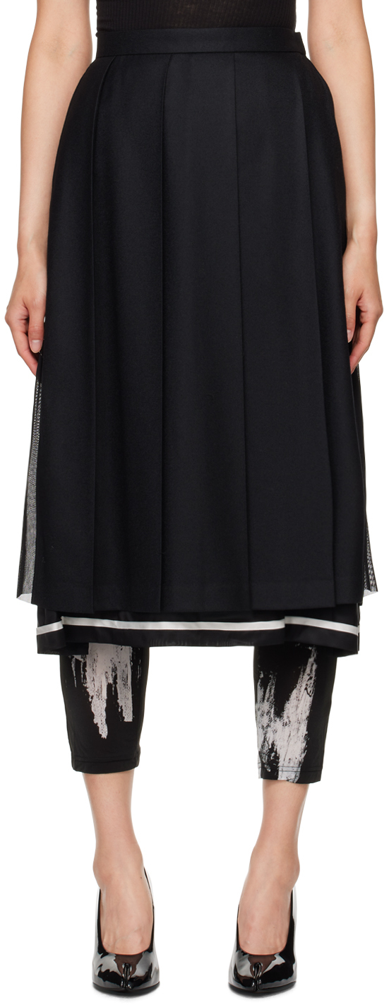 UNDERCOVER BLACK PLEATED MIDI SKIRT 