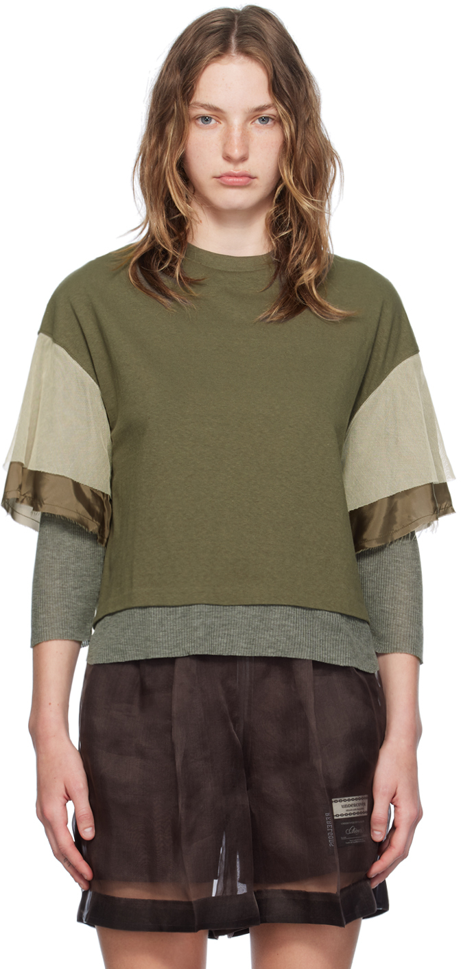 Shop Undercover Khaki & Gray Layered Long Sleeve T-shirt In Gray Khaki