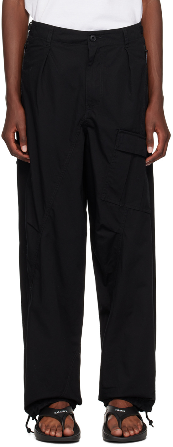 Black Asymmetric Cargo Pants