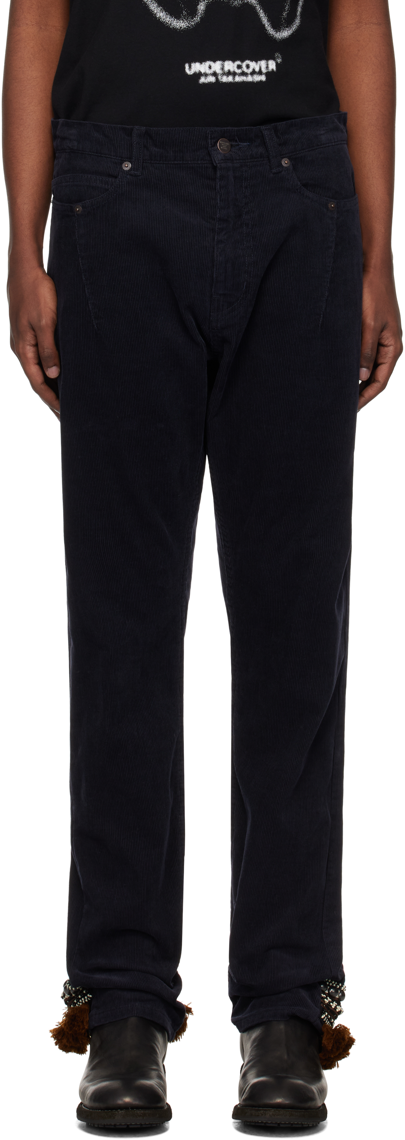 Shop Undercover Navy Contrast Hem Trousers